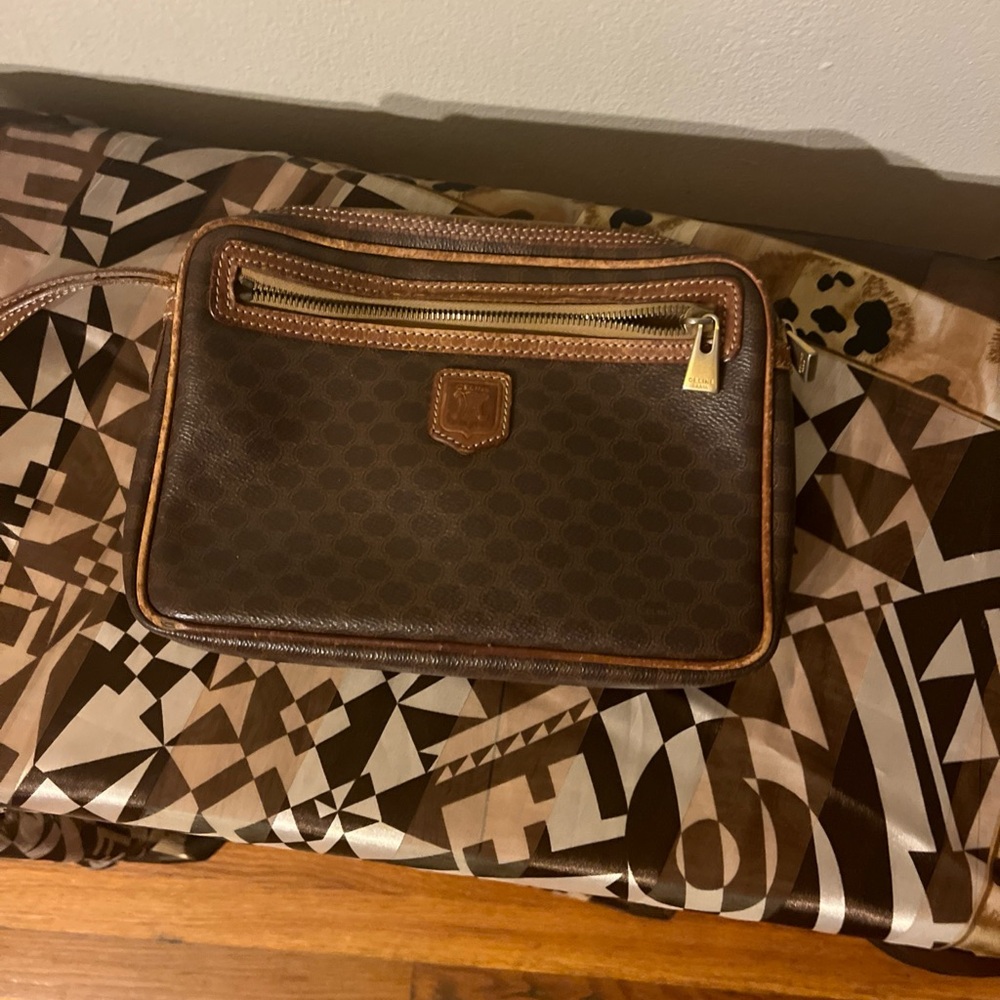 Celine Brown Clutch with Gold Accents